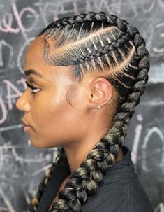 Braided Ponytail Hairstyles For Black Women Protective Styles, 2 Feed In Braids With Curls, Feed In Braids With Curls, 4 Feed In Braids Hairstyles, Cornrows Women, 2 Feedin Braids, Quick Styles, African American Braided Hairstyles, Braided Buns