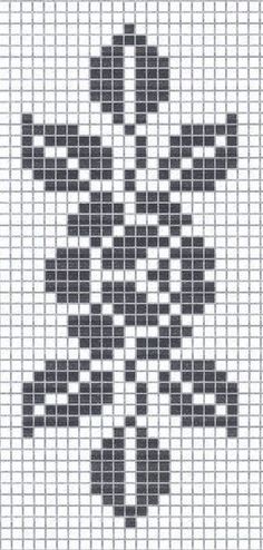 a cross stitch pattern with black and white squares on the bottom, as well as an arrow