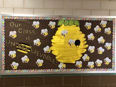 a bulletin board with a bunch of bananas hanging from it's sides and the words our class is unplugged