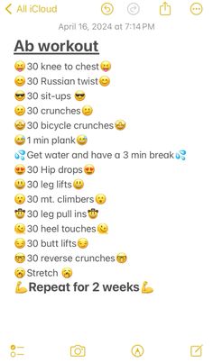 an iphone screen with emoticions on it and the text'ab workout '