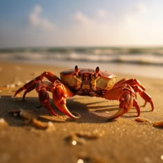 a close up of a crab on the beach