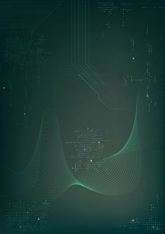 an abstract background with lines and dots in the shape of waves on a dark green background