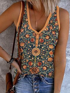 Affordable price buy Tank Tops on Zolucky, SPU: 2941ITA3K9348, Color: Orange, Silhouette:H-Line, Collection:CR. Style Désinvolte Chic, Look Casual Chic, Style Casual Chic, Casual Tank Tops, Printed Tank Tops, Black White Red, White Tank Top, Cami Tanks, Cropped Tank Top