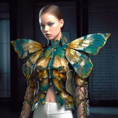 Butterfly Themed Clothes, Weird Fashion Runway, Butterfly Fashion, Fairy Fashion, Fantasy Dress, Romantic Dress