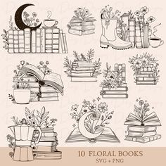 the 10 floral books clipart illustrations are available for use in your project or scrapbook