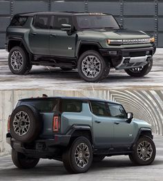 two different views of the new hummer truck, one in grey and one in black