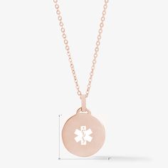 Simple, stylish, and functional, this women's medical ID necklace includes a stainless steel pendant and chain with a lovely rose gold tone finish and a white medical alert symbol on the front. Hypoallergenic and waterproof, our Rose Tone Classic Medallion Necklace has a custom engravable pendant and a stylish flat oval chain with a Lauren's Hope accent bar. 



Every Lauren's Hope women's medical ID necklace is custom engravable, making these stylish med alerts ideal for people with any kind of Medical Alert Symbol, Medical Alert Jewelry, Medical Alert Necklace, Hope Bracelet, Medical Id Bracelets, Medic Alert Bracelets, Rose Tone, Medical Alert, Medallion Necklace