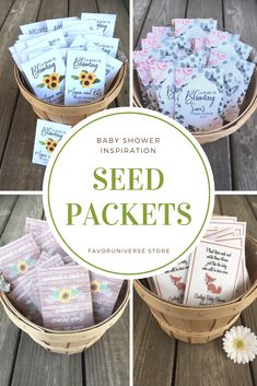 seed packets in baskets with the words baby shower inspiration