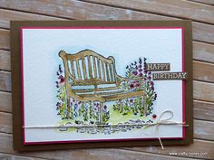 a handmade birthday card with a wooden bench