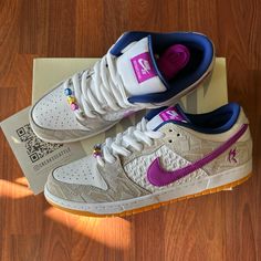 Product Info Shoe: Nike Sb Dunk Low Rayssa Leal Size: 11 Men Color: Pure Platinum/Deep Royal Blue/Vivid Purple/White/Gum Yellow Sku: Fz5251-001 100% Authentic New Shoes Including Original Everything Shipping - Shipping Is Free & Fast! This Item Is Shipped Through Usps Priority Mail. - Orders Are Shipped Within 1-2 Business Days After Payment. - Please Confirm Your Address And That The Size Of The Item You Chose Is Correct. I Cannot Change The Address After Purchase And I Am Not Liable For Any It Dunks Shoes, Nike Sb Shoes, Dunks Low, Sb Dunks, Nike Off White, Painted Canvas Shoes, Nike Fashion Shoes, Nike Shoe, Nike Shoes For Sale