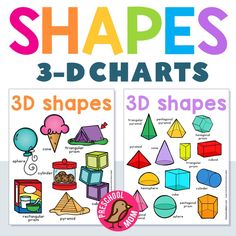 two posters showing shapes and 3d shapes