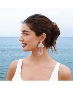 Get 10% off now! Buy bohemian vacation cute jellyfish handmade beaded tassel earrings at cheap price online. Free stable shipping and pro since 2009. Unique Jellyfish, Blue Green Wedding, Cute Jellyfish, Anting Manik, Jellyfish Design, Boho Chique, Prom Dresses Yellow, Lace Beach Wedding Dress, Beaded Tassel Earrings