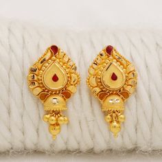 Please click -- Learn more about this item -- below for a full description 22k gold earrings jewelry set handmade jewelry made in India metal is genuine gold, metal purity is 22 karat gold weight is 4.2 grams approx. length is 2.1 centimeter width is 1.1 centimeter approx. please note the earrings comes with normal slicon/metal backs, if you want real gold screw you may contact after purchase, gold screw can be provide at extra cost. Handmade genuine gold jewelry from india. please feel free to 22k Gold Temple Jewelry Danglers As Gift, 22k Gold Jhumkas As Gift, 22k Gold Jhumkas For Gift, Gold Earrings For Festive Puja, Gold Dual-tone Earrings For Festive Season, Gold Dual-tone Earrings For Festive Occasions, Gold Dual-tone Earrings For Gift, Gold Earrings For Puja And Festive Occasions, Festive Gold Earrings For Puja