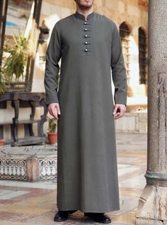 Formal Long Sleeve Kurta With Buttons, Classic Long Sleeve Kurta With Buttons, Casual Long Sleeve Kurta With Button Cuffs, Traditional Long Sleeve Kurta With Button Closure, Jubah Lelaki, Thobes Men, Dashiki For Men, Attractive Clothing, Wool Waistcoat