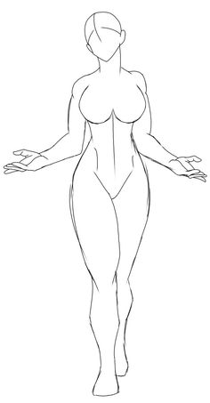 a drawing of a woman's body with hands outstretched in front of her chest