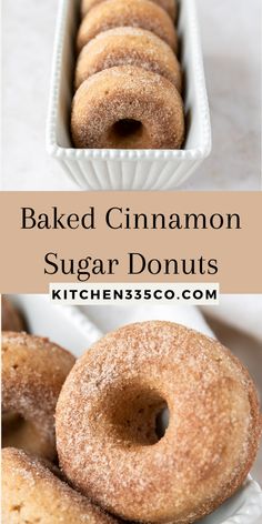 baked cinnamon sugar donuts in a white dish