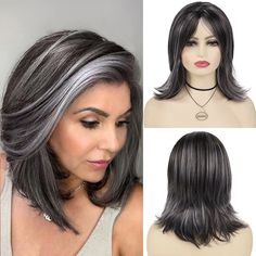 This elegant and fashionable wig is the perfect accessory to elevate any look. Whether for a special occasion or everyday wear, this wig is versatile and easy to style. Do you wanahavit? ❤️[Natural Hairstyles]- Natural Hair Short Grey Wig for Woman Come with Free Wig Cap x 1 + 2pcs Tattoo stickers ❤️[Hair Material]-Heat resistant Wig High Temperature hair tinsel that holds up to styling tools providing a similar styling versatility as with human hair. The wig can also be customized to suit your Mommy Wig, Grey Hair Wig, Platinum Blonde Balayage, Grey Hair Transformation, Grey Hair Inspiration, Silver Grey Hair, Gray Hair Highlights, Natural Wigs, Grey Hair Color