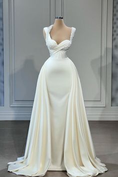 Mermaid Halter Sweetheart Beaded Floor-length Sleeveless With Side Train Prom Dress Simple Elegant Wedding Dress, Bride Attire, Satin Bridal Gowns, Simple Elegant Wedding, Formal Wear Dresses, Fall Wedding Guest Dress, Mermaid Wedding Dresses, White Wedding Dress, Plus Size Formal Dresses