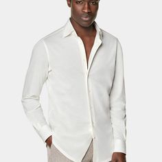 This off-white shirt is tailored to a casual tailored fit and features a classic collar, single cuff, and a French placket. Custom Tuxedo, Perfect White Shirt, Tuxedo Shoes, Tuxedo Accessories, Custom Made Suits, Tuxedo Shirts, Classic Suit, Custom Suit, Tuxedo Suit