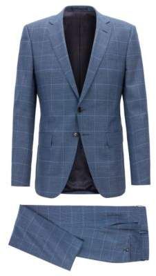 HUGO BOSS Slim-fit suit in plain-check virgin wool serge 36R Open Blue Suit Guide, Dapper Outfit, Women Seeking Men, Formal Mens Fashion, Designer Suits For Men, Slim Fit Suits, Slim Fit Suit, Hugo Boss Man, Men’s Suits