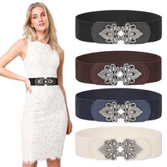 women's belt with metal buckles and embellishment on the front, two colors