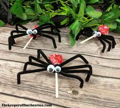 these spider lollipops are so cute and easy to make they look like they're ready for halloween