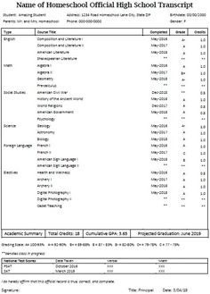 the school's official high school transcrit form is shown in this image