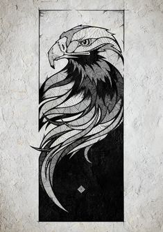 a black and white drawing of an eagle