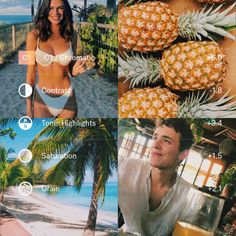 a collage of photos with pineapples and people