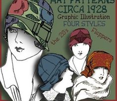 1920s Clothing, 1920s Hats, Vintage Drawings, 1920s Hat, Flapper Cloche, Flapper Hat