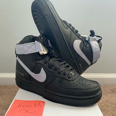 Brand Nib/Ds Colorway: Blk/Wolf Grey Sz: 5.5 #Vadclosetofgoodies #Kicksforsale #Airforce1 #Airforce1alyx9sm #Snkrskickcheck #Snkrsonly #Sneakerhead #Sneakeraddict #Sneakernews #Kicksoftheday #Kicksonfire #Kicksaddict #Hypebeast #Hypebeaststyle #Hypebeastkicks #Complexsneakers #Complexkicks #Streetstyle #Streetfashion #Streetwear #Mensfashion #Menskicks Black Mid-top Nike Air Force 1 With Branded Insole, Comfortable Mid-top Black Nike Air Force 1, Nike Air Force 1 Mid-top In Black Synthetic, Black High-top Nike Air Force 1 Synthetic, Black High-top Nike Air Force 1, Black Nike Air Force 1 High-top Urban, Black Mid-top Nike Air Force 1, Urban Black High-top Nike Air Force 1, Urban Style Black High-top Nike Air Force 1