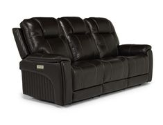 a black leather reclining sofa on a white background