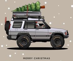 a car with a christmas tree on top