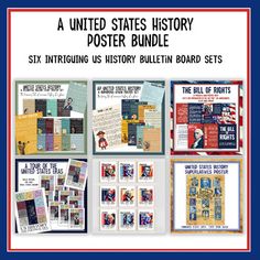 the united states history poster bundle includes six posters and four bulletin boards for students to use