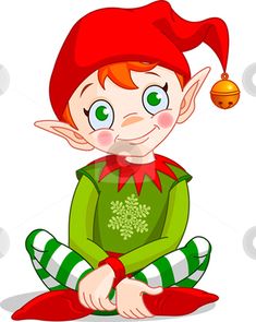 a cartoon elf sitting on the ground with a bell