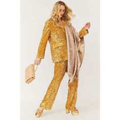 Gold Sequin Flared Trousers | Buy Me Fur Ltd Sequin Trousers, Season Outfits, Urban Apparel, Sequin Blazer, Autumn Wardrobe, Sequin Embroidery, Flared Trousers, Christmas Shop, Velvet Blazer