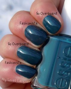 Essie – Go Overboard vs. Revlon – Fashionista Essie Go Overboard, Clothing Optional Essie, Essie Sew Psyched, Essie Aruba Blue, Essie Navy Blue Nail Polish, Aruba Blue Essie, Blue Nail Polish, Blue Nail Designs