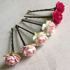 Ballet Buns, Hair Pins Diy, Flower Jewelry Designs, Wedding Flower Jewelry, Pink Flower Hair, Diy Hair Accessories Ribbon, Hair Clips Diy, Flower Diy Crafts