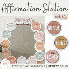 Affirmation Station SPOTTY BOHO | Positive Affirmations Mirror Display - Miss Jacobs Little Learners Affirmation Station, Mirror Display, Modern Rainbow, Classroom Labels, Teacher Supplies, Classroom Supplies, Words Of Affirmation, Future Classroom, Home Learning