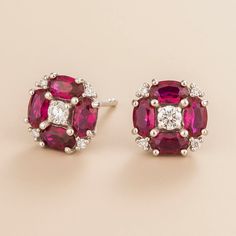 Pristi earrings in 18K white gold vermeil set with Diamond and Ruby. Diamond VS+ grade: ~0.26 carats Ruby: ~2.8 carats Discover the undeniable charm of elegance that leaves a captivating impression wherever you go. Options available to make the earrings in 9K, 14K and 18K gold. Please contact us at contactus@juvetti.com. Jewelry Reference, Earrings Diamond, White Gold Earrings, Gem Stones, Ruby Diamond, Mens Jewelry Bracelet, Precious Jewelry, Gold Set, Precious Gemstones