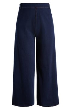 Be equal parts polished and comfortable in these incredible stretchy cotton pants perfected by a high-rise waist. 28" inseam; 12 1/2" leg opening; 14" front rise; 17 1/2" back rise Pull-on style Back patch pockets 95% cotton, 5% spandex Machine wash, line dry Imported Chic Cotton Wide Leg Pants With Pull-on Style, Stretch Cotton Dark Wash Pants, Dark Wash Wide-leg Cotton Pants, Dark Wash Cotton Wide-leg Pants, Stretch Cotton Cropped Leg Pants, Denim Wide-leg Pants, Denim Blue Cropped Leg Pull-on Pants, Dark Wash Cropped Leg Bottoms With Elastic Waistband, Solid Denim Bottoms For Workwear