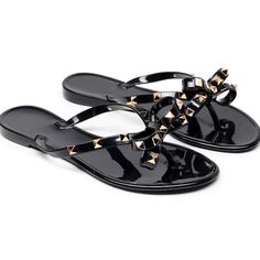 Black Jelly Sandal Black Flat Heel Flip Flops For Beach, Black Flat Flip Flops For Summer, Black Open Toe Flip Flops For The Beach, Black Flat Heel Beach Sandals, Black Flat Heel Sandals For Beach, Black Flat Sandals For Beach, Black Flat Sandals For The Beach, Black Summer Sandals For The Beach, Black Summer Sandals For Beach