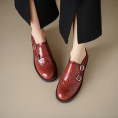 Handmade Patent Leather Double Monk Strap Shoes For Women in Red/Brown/Black Vintage Oxford Shoes, Women In Red, Double Monk Strap Shoes, Monk Shoes, Double Monk Strap, Monk Strap Shoes, Strap Shoes, Unique Beauty, Monk Strap