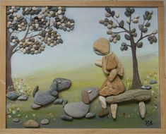 there is a painting with rocks on it