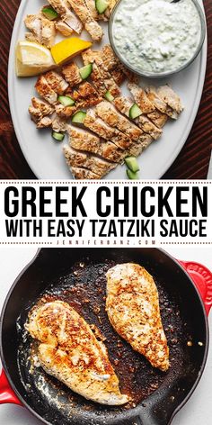 Don't miss the best Greek chicken with easy tzatziki sauce in your list of chicken dinner recipes. This easy chicken recipe is the perfect Mediterranean-inspired recipe and will soon be your favorite go-to meal! Low-carb and gluten-free! Keto Greek Chicken Recipes, Chicken And Taziki Sauce, Chicken With Taziki Sauce, Tzatziki Chicken Recipe, Recipes With Taziki Sauce, Recipes Using Tzatziki Sauce, Chicken Taziki Recipe, Taziki Chicken Recipes, Recipes With Tzatziki Sauce