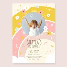 Princess Invitations, Birth Announcement Card, Free Invitation Templates, Watercolor Rainbow, Birthday Invitation Template, Birthday Invitations Kids