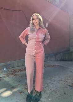 Exclusive limited edition Rue Saint Paul x Verity & Daughters Suze jumpsuit.  Color block pink boiler suit  100% cotton Contrast colors at under collar and sleeve cuff Front button closure SIZE NOTES XS fits size 2-4, S fits size 4-6, M fits size 6-8, L fits size 10-12, XL: 14-16 SUSTAINABLY MADE From Verity & Boilersuit Women Uk, Uk Size 20, Pink Mens Overalls, Luxury Pink Summer Suit, Purple Utility Jumpsuit, All Pink Jumpsuit, Size 12 Jumpsuit, Jumpsuit Size 16, Pink Velvet Overalls