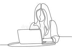 one continuous line drawing of woman using laptop computer on the floor royalty free stock images