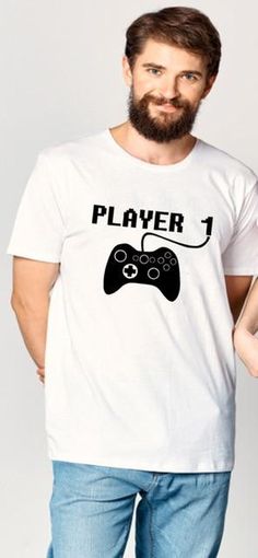 player 1 player 2 matching couple tees Gamer Style White Top For Streetwear, White Cotton Gamer T-shirt, White Gamer T-shirt With Graphic Print, White Gamer Tops With Graphic Print, White Gamer Graphic Print T-shirt, Couple Tees, Player 1, Matching Couple Shirts, Matching Couple