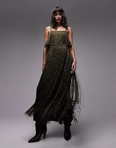 Topshop metallic fringe maxi dress in gold and black | ASOS 2025 Wedding, Black Fashion, Access Denied, Topshop, Asos, Maxi Dress, Gold, Black